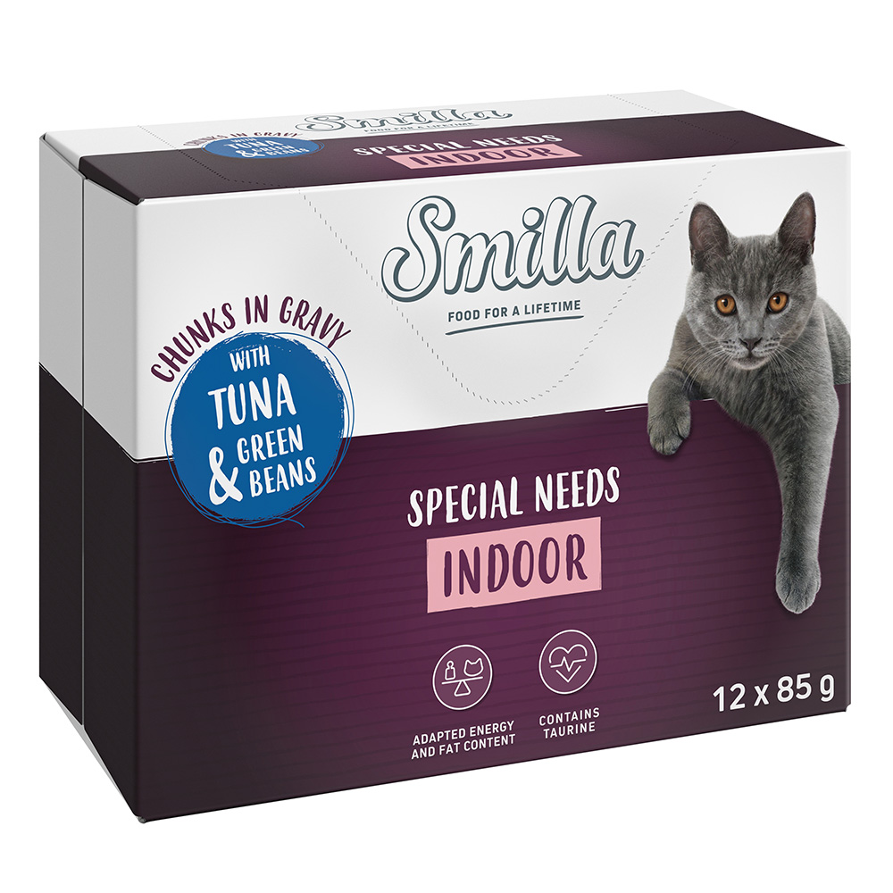 40 + 8 gratis! 85 g Smilla Häppchen mit Gemüse - Indoor mit Thunfisch und grünen Bohnen von Smilla