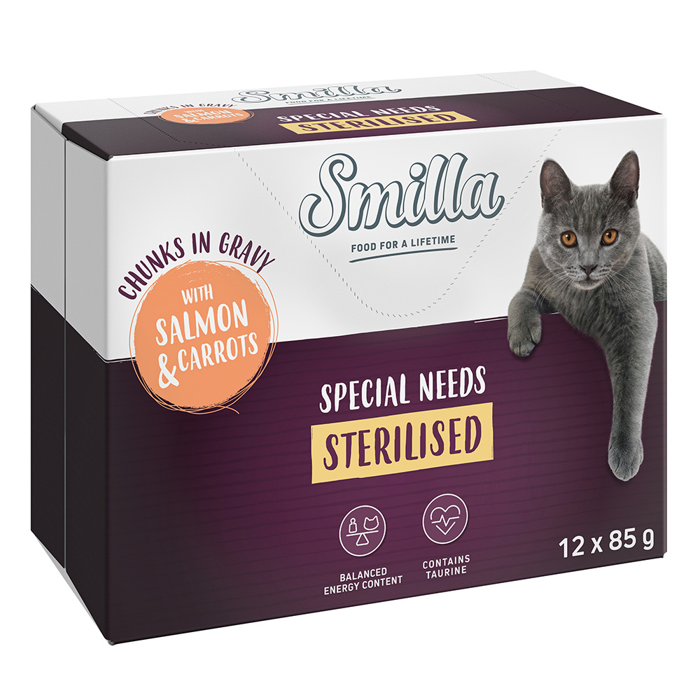 40 + 8 gratis! 85 g Smilla Häppchen mit Gemüse - Sterilised mit Lachs und Karotten von Smilla