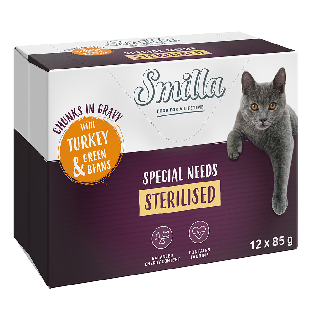 40 + 8 gratis! 85 g Smilla Häppchen mit Gemüse - Sterilised mit Pute und grünen Bohnen von Smilla