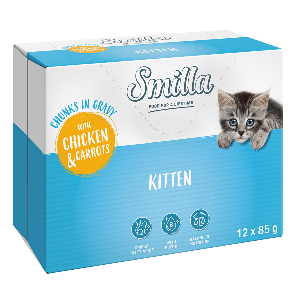 Smilla Frischebeutel Kitten Häppchen in Sauce mit Gemüse - Huhn und Karotten (24 x 85 g) von Smilla