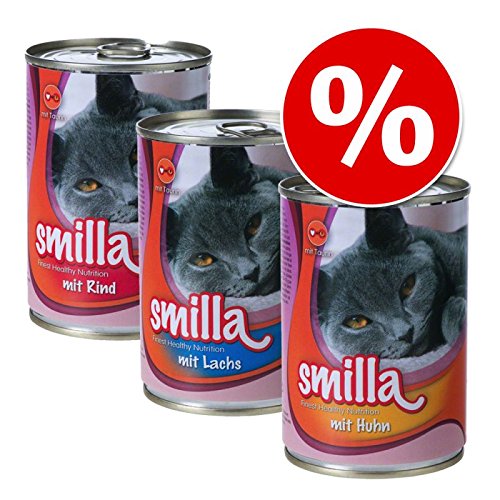 Smilla Mixed Saver Pack 60 x 400 g Huhn, Lachs & Rind. Eine Gesunde ausgewogen Katzenfutter von Smilla