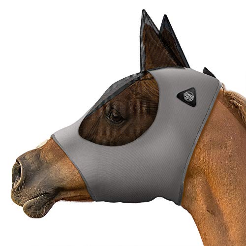 SmithBuilt Fliegenmaske für Pferde mit Ohren (grau, Cob) – atmungsaktives Netzgewebe und UV-Schutz von SmithBuilt