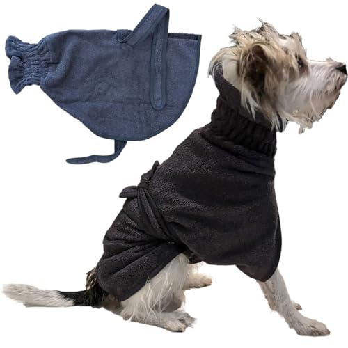 Smithy Hundebademantel PERSONALISIERT aus 100% Baumwolle - schnelles Anziehen, elastischer Kragen, Gürtel und Rutenschlitz, saugstark und trocknet schnell - in verschiedenen Größen (Grau, XL) von Smithy by Dagmar Nelk