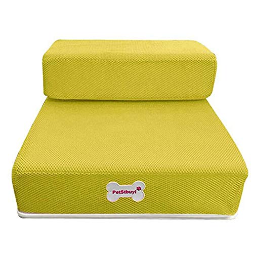 Smniao Hundetreppe Faltbare Katzentreppe Haustiertreppe 2 Stufen Hund Treppen Kleine Katze Schritte Große Haustier Rampe Für Hohe Betten Und Hohe Sofa (M:67 x40x 10cm, Gelb) von Smniao