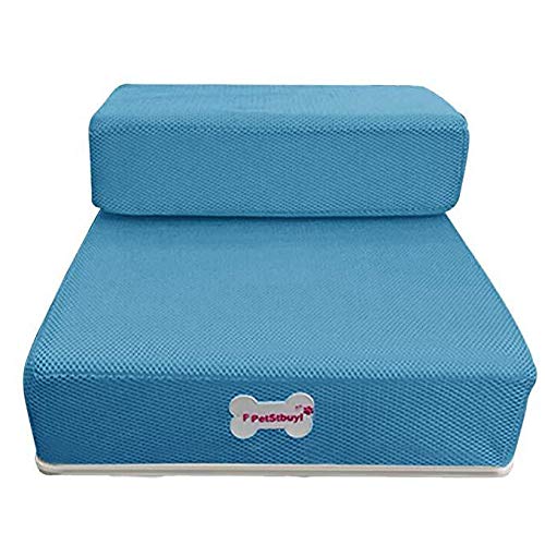 Smniao Hundetreppe Faltbare Katzentreppe Haustiertreppe 2 Stufen Hund Treppen Kleine Katze Schritte Große Haustier Rampe Für Hohe Betten Und Hohe Sofa (M:67 x40x 10cm, Himmelblau) von Smniao