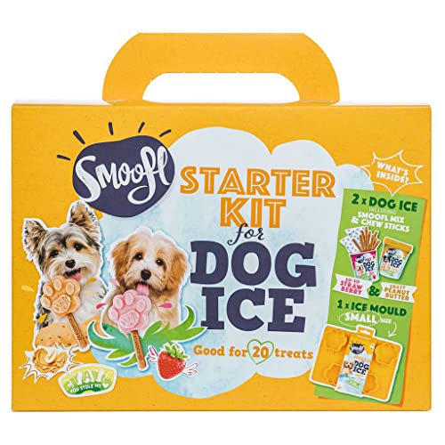 Smoofl Starter Kit Hundeeis, Premium Hundesnacks: EIS Fuer kleine Hunde mit essbarem Stiel und Eisformen zum Selbermachen im Set, Hundeleckerli mit erfrischender Wirkung, Erdbeer und Erdnussbutter von Smoofl