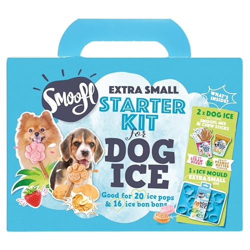 Smoofl XS Starter Kit Hundeeis, Premium Hundesnacks: EIS Fuer kleine Hunde mit essbarem Stiel und Eisformen zum Selbermachen im Set, Hundeleckerli mit erfrischender Wirkung, Erdbeer und Erdnussbutter von Smoofl