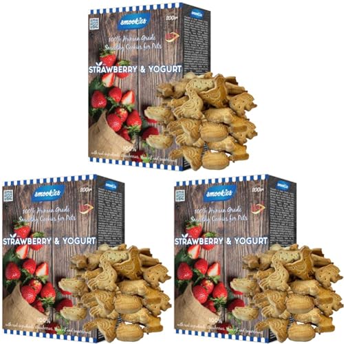 Smookies Strawberry & Yogurt, 200 Gram Snacks für Hunde (Packung mit 3) von Smookies