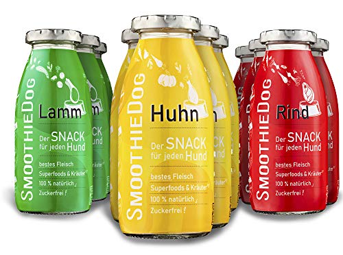 12er Pack SmoothieDog Hundesmoothie - 4xLamm, 4xRind, 4xHuhn - je250ml Zucker- und Glutenfrei von SmoothieDog