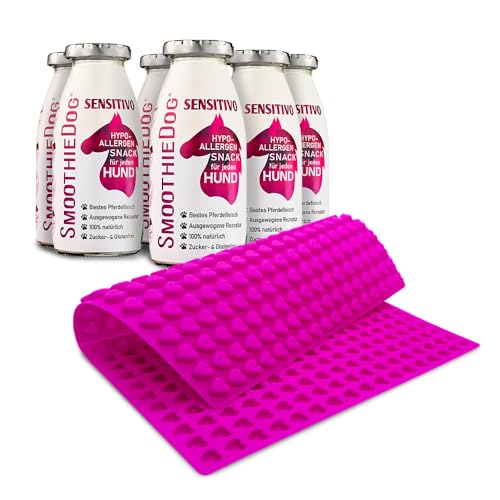 SmoothieDog 6er Sensitivo mit Trixie Silikon Backmatte pink - 6 mal Pferdesmoothie Hypoallergen, Backform Hundekekse, backen mit Hundesmoothie, Bpa-frei von SmoothieDog