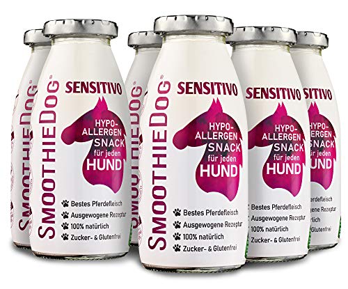 SmoothieDog Hundesmoothie 6er Sensitivo - hypoallergenes Hundefutter, hypoallergen, mit hochwertigen Zutaten, Snack für Hunde aus bestem Pferdefleisch, 100% Zucker- und glutenfrei, 6X 250 ml von SmoothieDog