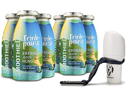 Doggyroller mit Silikonhalterung und Karabiner + 6erPack SmoothieDog Trinkpause mit Ente je 250ml Hundesmoothie Zuckerfrei/Glutenfrei von SmoothieDog