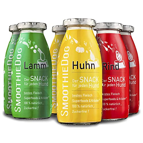 SmoothieDog Hundesmoothie 6er Probierset - Natürlicher Hundesnack für alle Hunde, mit hochwertigen Zutaten, Gluten- und zuckerfrei, 3 leckere Sorten - Lamm, Rind, Huhn, 6X 250 ml von SmoothieDog