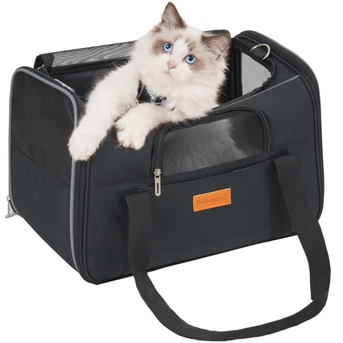 Smouatou Katzentragetasche, Hundetasche, Katzentasche, Katzentasche, weiche und kratzfeste Netztasche, Katzentasche, Haustier-Tragetasche, Reise-Welpen-Tragetasche, Haustier-Zuhause, Schwarz von Smouatou