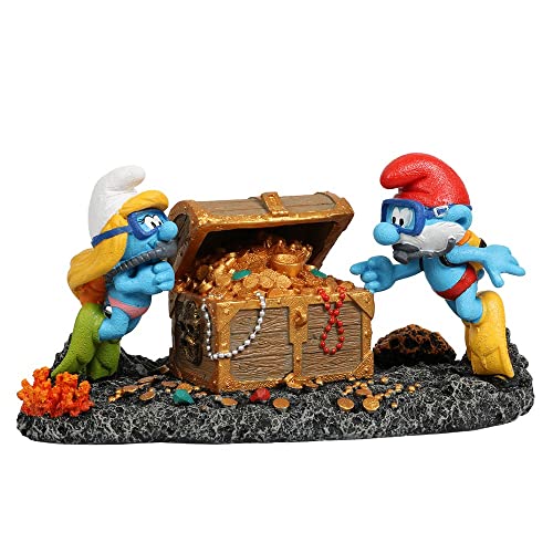 Smurfs AquaDella Aqua Della, Die Schatzkiste der Schlümpfe, 18,8 x 9,7 x 9,6 cm, sehr detailliert und aus Polyesterharz, ungiftig und pH-neutral, für Süß- und Salzwasseraquarien von Smurfs AquaDella