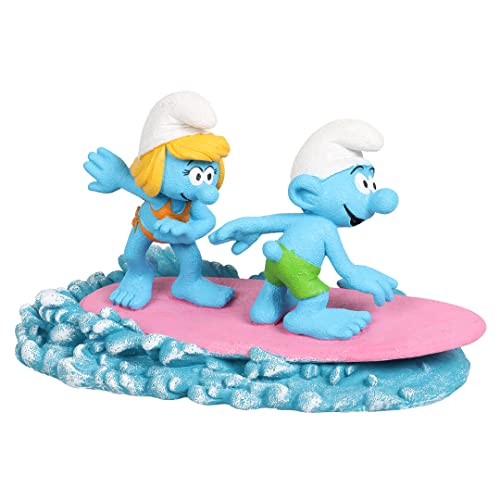 Aqua Della, Figur Schlümpfe auf Wasser, Surfen, 15,9 x 8,2 x 8,9 cm, sehr detailliert und hergestellt aus Polyesterharz, ungiftig und pH-neutral, für Süß- und Meerwasseraquarien von Smurfs AquaDella