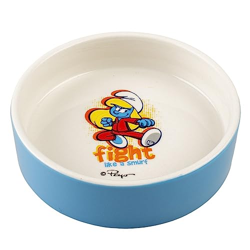 Smurfs duvoplus, La Schlumpfenapf 300 ml – 14,2 x 14,2 x 4 cm, glasierte Keramik, robust und stabil, für Nassfutter, Trockenfutter und Wasser, spülmaschinenfest von Smurfs duvoplus