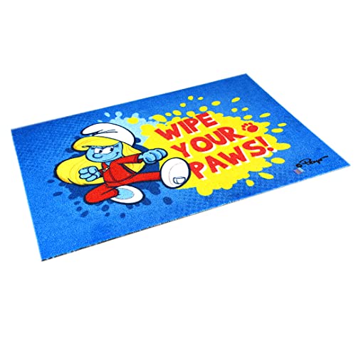 Smurfs duvoplus, Schlümpfe Bodenmatte, 60 x 40 x 0,6 cm, blau, rutschfeste Schicht, dick und umweltfreundlich, nimmt Schmutz, Schlamm und Wasser auf, für den Innenbereich von Smurfs duvoplus