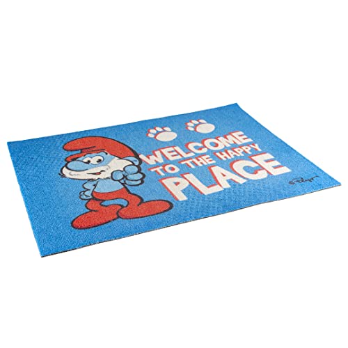 Smurfs duvoplus, Schlümpfe Bodenmatte, groß, 60 x 40 x 0,6 cm, Blau, rutschfeste Schicht, dick und umweltfreundlich, nimmt Schmutz, Schlamm und Wasser auf, für den Innenbereich von Smurfs duvoplus