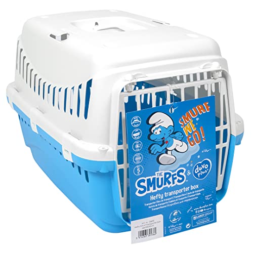 Smurfs duvoplus, Transportbox Les Schlümpfe 46 x 30 x 30 cm, Tür mit Fast-Lock-Verschluss, hygienisch – waschbar, sicher und bequem unterwegs für Hunde oder Katzen von Smurfs duvoplus