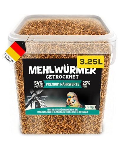 Mehlwürmer getrocknet 500g Premium Hühnerfutter Insekten Vogelfutter Wildvögel ganzjährig Igelfutter Vögel, Fische, Schildkröten, Nager, Igel, Reptilien, Eichhörnchen Futter Hamsterfutter (3,25L) von Snackety