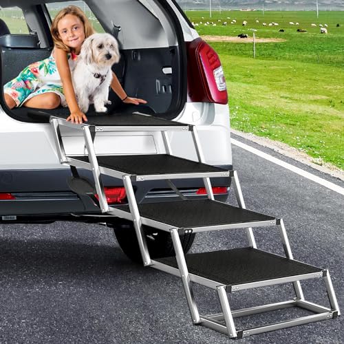 Extra breite Hunderampe für Autos, 48,2 cm breite Hundetreppe für große Hunde mit rutschfester Oberfläche, tragbare zusammenklappbare Aluminium-Rampe für Hunde, leichte Hundetreppe für Autos, SUV und von Snagle Paw