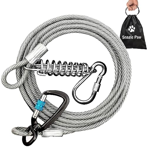 Auslaufkabel für große Hunde, Laufkabel für den Hof, Hundeleinen für den Hof, 3 m strapazierfähig, mit massiven Aluminium-Clips, langlebige Hundeleine mit Feder für 158,8 kg große Hunde von Snagle Paw