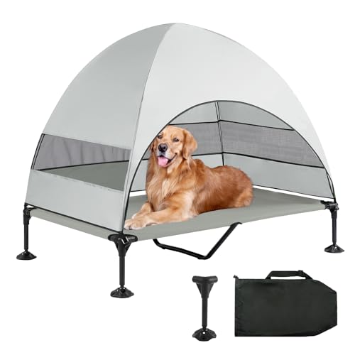 Hundeliege mit Dach,Erhöhtes Hundebett mit Stabile Anti Rutsch Füße,Breiterer Schatten Hundeliege Outdoor,Hundebett Outdoor Wasserfest Hundebett mit Dach Grosse Hunde Camping Indoor & Outdoor von Snagle Paw