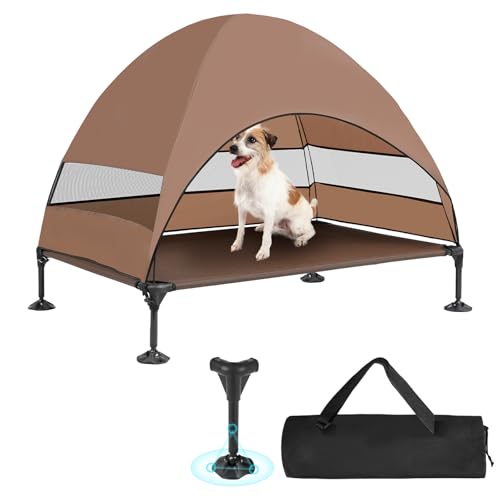 Hundeliege mit Dach & Erhöhtes Design - Stabiles Hundebett mit Antirutschfüßen, Breiter Schatten - Wasserdicht für Große Hunde Indoor/Outdoor, Camping & Garten von Snagle Paw