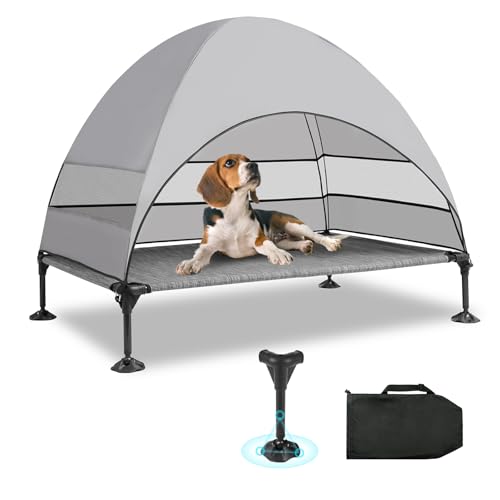 Hundeliege mit Dach & Erhöhtes Design - Stabiles Hundebett mit Antirutschfüßen, Breiter Schatten - Wasserdicht für Große Hunde Indoor/Outdoor, Camping & Garten von Snagle Paw