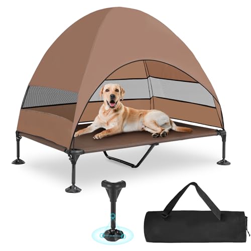 Hundeliege mit Dach & Erhöhtes Design - Stabiles Hundebett mit Antirutschfüßen, Breiter Schatten - Wasserdicht für Große Hunde Indoor/Outdoor, Camping & Garten von Snagle Paw