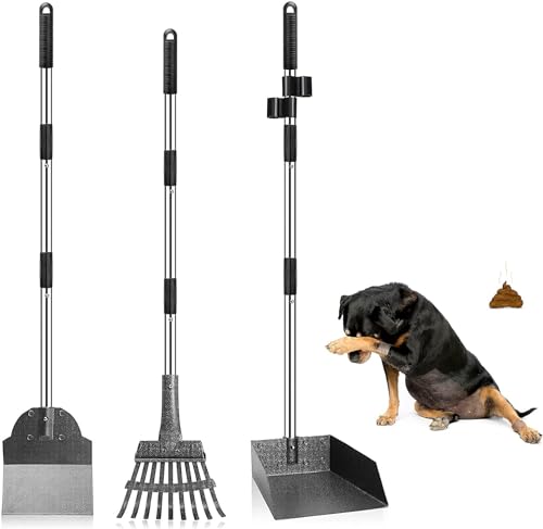 Snagle Paw Hundekotschaufel, 3 Stück Dog Pooper Scooper Hundekotschaufel und Harke Metall Rechen Kehrschaufel für große mittlere kleine Hunde mit Lange verstellbare Griff Rake Waste Removal von Snagle Paw