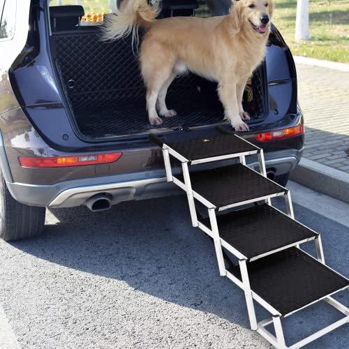 Tragbare Hundetreppe, zusammenklappbare Hunderampe für große Hunde, Aluminiumrahmen, Haustiertreppe für drinnen und draußen, Akkordeon, leicht, große Haustierleiter für Autos, LKWs, SUVs, Fracht und von Snagle Paw