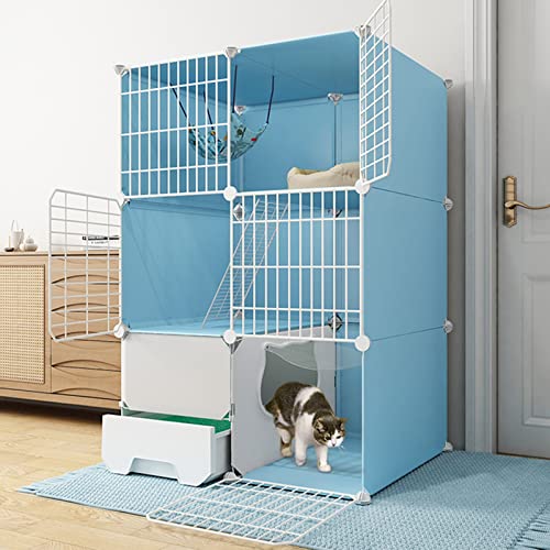 Katzenkäfig - Indoor Großer Katzenkäfig mit Katzenklo DIY Katzenzaun Abnehmbarer Metalldraht Kätzchen Zwinger Kleintierkäfig für Haustiere () von SnamicE