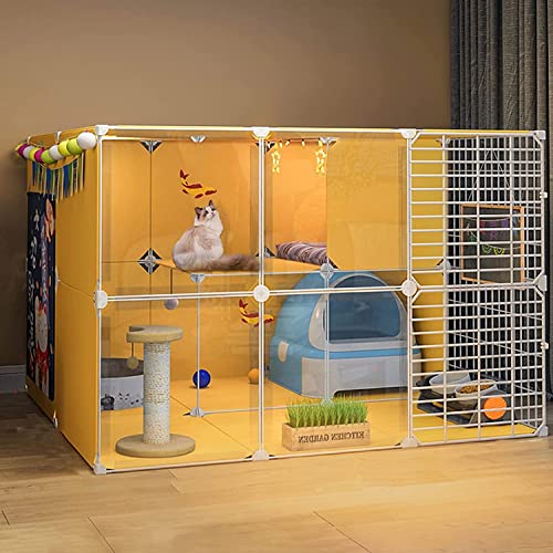 Katzenkäfig - Katzentransportkäfig, Katzenlaufstall Gehege Panorama Katzenvilla Draht Abnehmbarer Indoor DIY Großer Übungsplatz Ideal für 1-3 Katzen, Gelb () von SnamicE