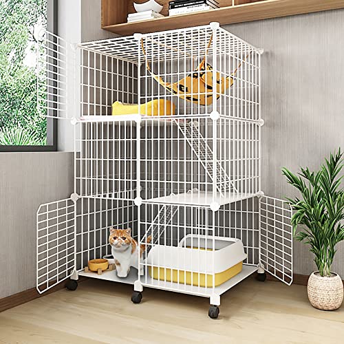 Katzenkäfig für den Innenbereich, großes Katzengehege, DIY-Katzenkäfig, Kleintier-Laufstall, Katzenkäfige mit Universalrad, toller Übungsplatz, ideal für 1–3 Katzen (Größe 75 x 39 x 76 cm) von SnamicE