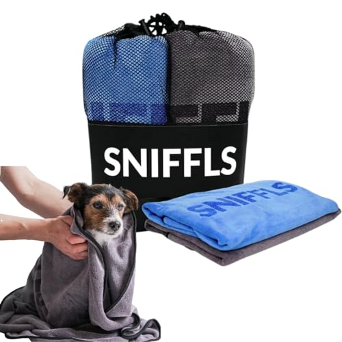 Sniffls 2X Premium Hundehandtuch extra saugfähig – Hunde Handtuch für große Hunde (100x60cm) schnell trocknendes Mikrofaser Handtuch (weich & waschbar bis 60°) – mit praktischer Tasche von Sniffls