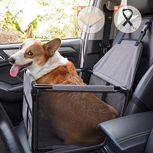 Snocyo Hunde Autositz für Kleine und Mittlere Hunde, Stabiler Hundesitz Auto mit Sicherheitsgurt & wasserdichte Hundedecke Unterwegs, Hundeautositz für Rück- und Vordersitz, 48x39x27cm, Grau von Snocyo