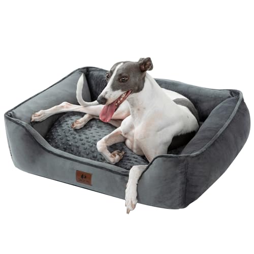 Snocyo Hundebett Große und Mittlgroße Hunde 90×75×25cm, Waschbare Hundekissen, Bezug abnehmbar, Hundesofa Hundekorb mit erhöhten Ränder, Flauschige Katzenbett Hundebett mit Noppen, Dunkelgrau von Snocyo