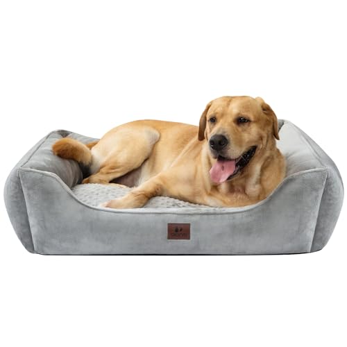 Snocyo Hundebett Mittlgroße und Kleine Hunde 75×65×20cm, Waschbare Hundekissen, Bezug abnehmbar, Hundesofa Hundekorb mit erhöhten Ränder, Flauschige Katzenbett Hundebett mit Noppen, Grau von Snocyo