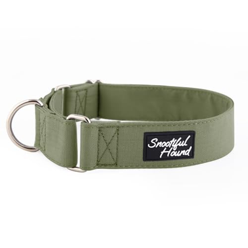 Martingale-Halsband – Olivgrün – ideal für Windhunde, Whippets, Lurcher und alle Sichthunderassen – Anti-Rutsch-Halsband (40–50 cm) von Snootiful Hound