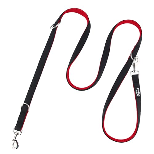 Snootiful Hound Doppelendige Hundeleine, ideale Trainingsleine, bequeme Netzpolsterung, Doppelclip-Leine, 220 cm x 2,5 cm, Rot von Snootiful Hound