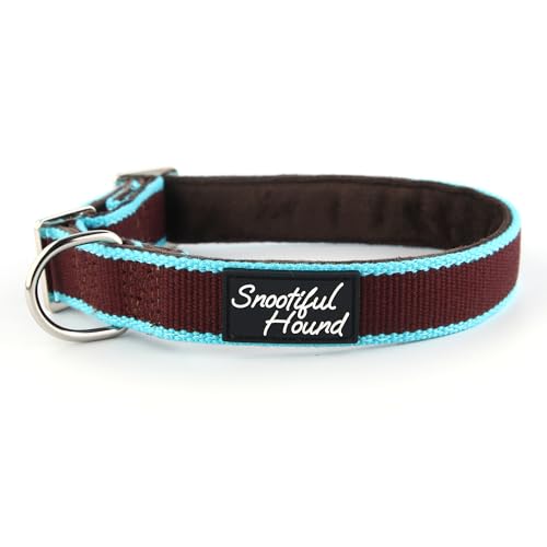 Snootiful Hound Hundehalsband, Bio-Bambus und weiches Samtfutter, Windhunde-Halsband/Whippet-Haus-Halsband, ideal für langfristiges Tragen für Ausweise, Braun und Blau, 20–35 cm von Snootiful Hound