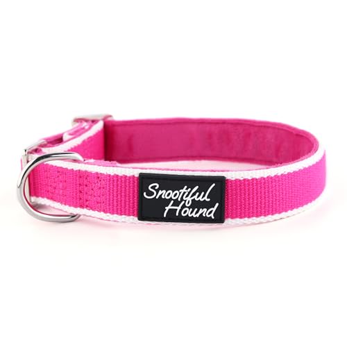 Snootiful Hound Hundehalsband, Bio-Bambus und weiches Samtfutter, Windhunde-Halsband/Whippet-Haus-Halsband, ideal für langfristiges Tragen für Ausweise, Rosa und Weiß, 20–35 cm von Snootiful Hound