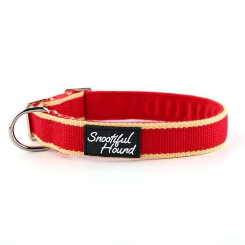 Snootiful Hound Hundehalsband, Bio-Bambus und weiches Samtfutter, Windhunde-Halsband/Whippet-Haus-Halsband, ideal für langfristiges Tragen für Ausweise, Rot und Gelb, 20–35 cm von Snootiful Hound