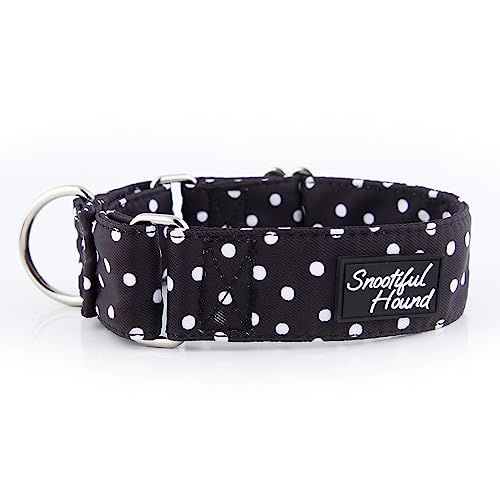 Snootiful Hound Martingale-Halsband – Schwarz & Weiß gepunktet – ideal für Windhunde, Whippets, Lurcher und alle Sichthunderassen – rutschfest (25–30 cm) von Snootiful Hound