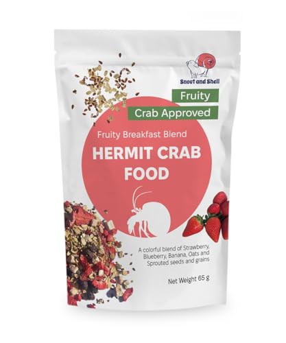 Snout and Shell Berry Hibiscus Hermit Crab Dry Food - High Protein & Nutrient Blend Diet of Rolled Oats, Blueberries, Strawberry, Banana, Sprouted Seeds Mix - Aquatic Pet Animal Snack Treat | 65g von Snout and Shell