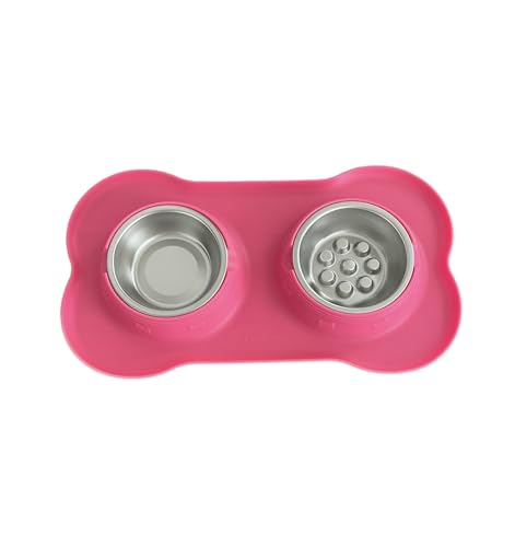 Doppelter Futternapf mit Silikonmatte/Rosa von Snouts Station Pet Supplies