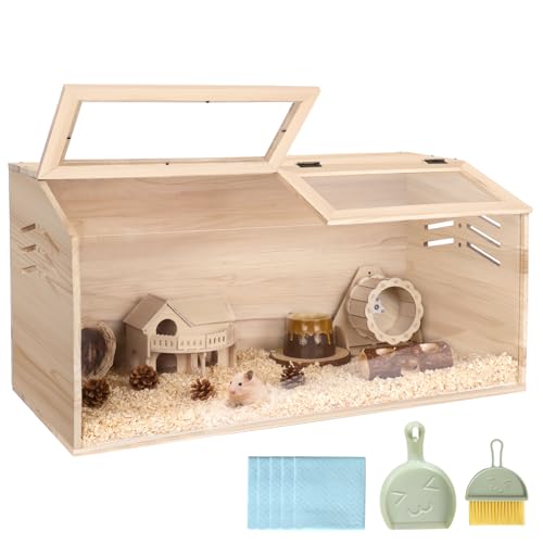 Snowtaros Hamsterkäfig aus Holz, kaufest, Kleintier-Lebensräume, oben zu öffnen mit Acrylplatten, Hamster-Habitats für Meerschweinchen, Rennmäuse, 80 x 40 x 40 cm (L x B x H) von Snowtaros