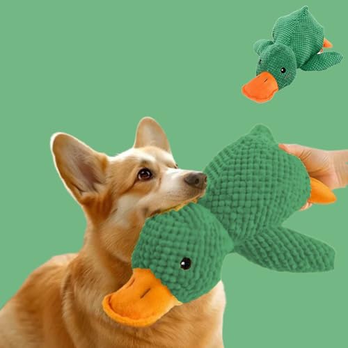 Cuddleduck - Die Kuschelente Gegen Stress, Anti Stress Ente Hund, Anti Stress Ente Für Hunde, Gelbe Ente Für Hunde Stabiles Anti Stress, Hundespielzeug Ente Plüsch Kauspielzeug (1PC-Green) von Snrtevu